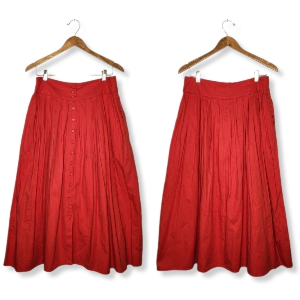 Vintage Scarlet Button-Front Maxi Skirt